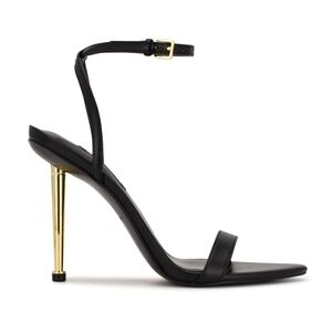 $109 NWOT Nine West Black Gold Stiletto Reina Ankle Strap Heel Sandals